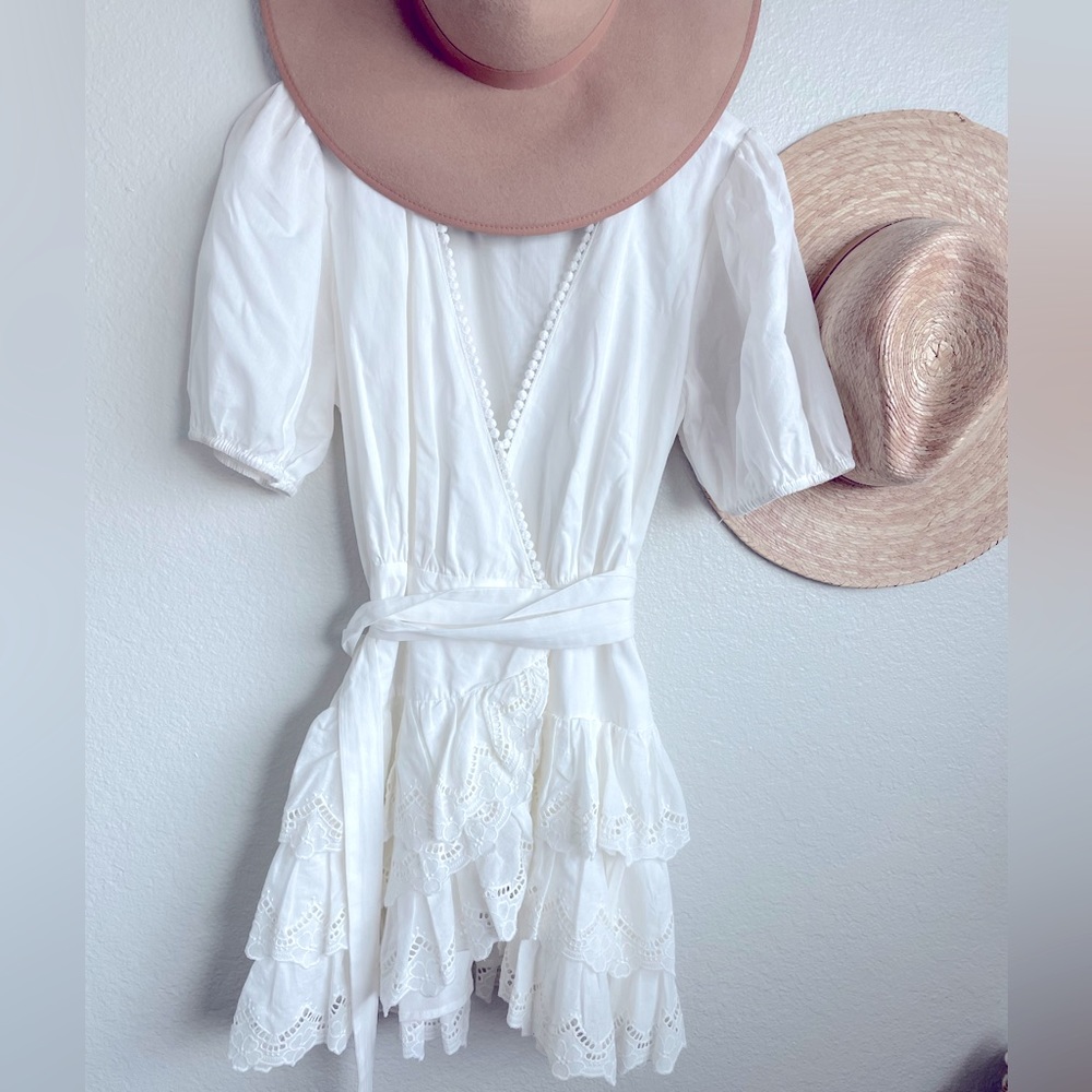White wrap flutter dress